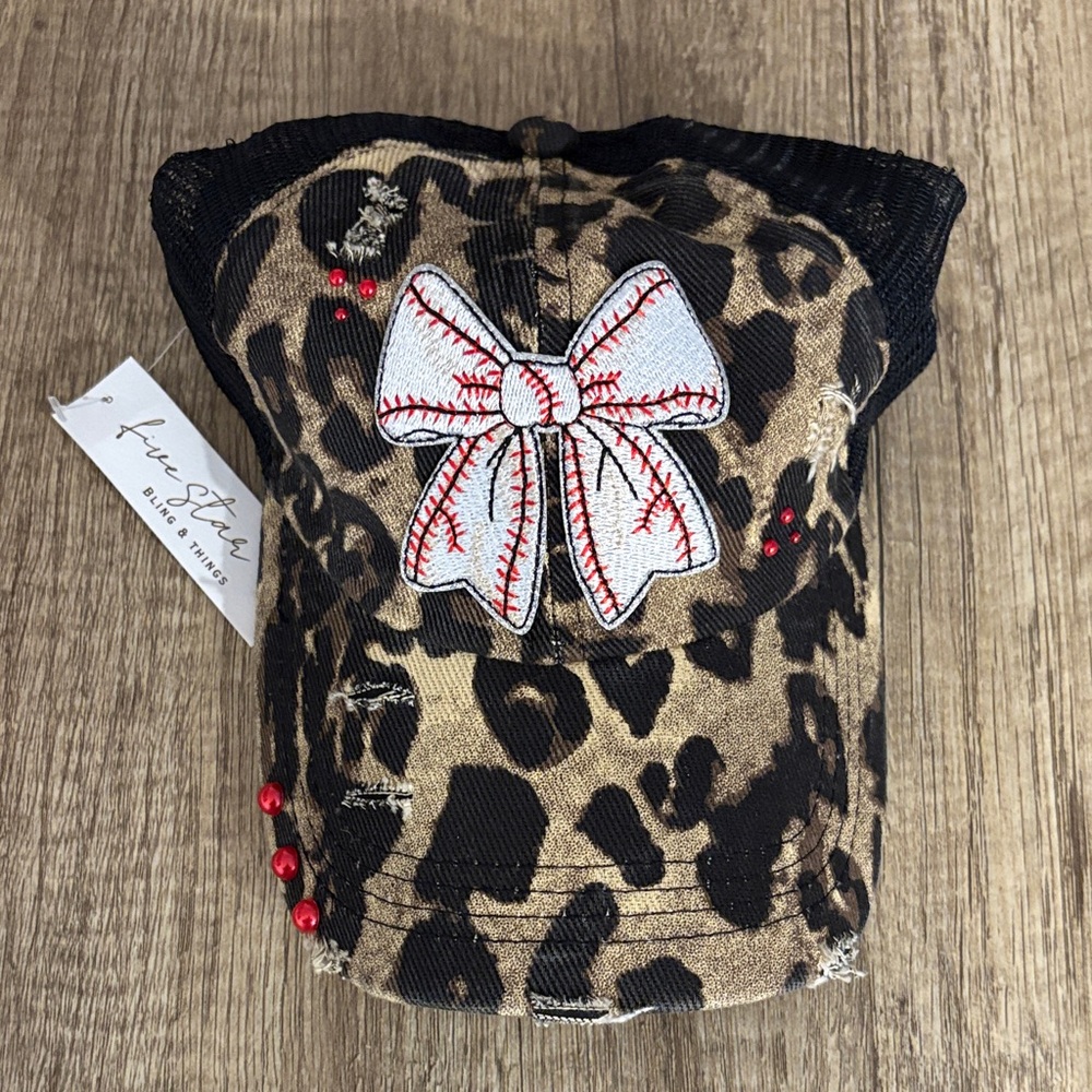Leopard Print Cap with Baseball Bow